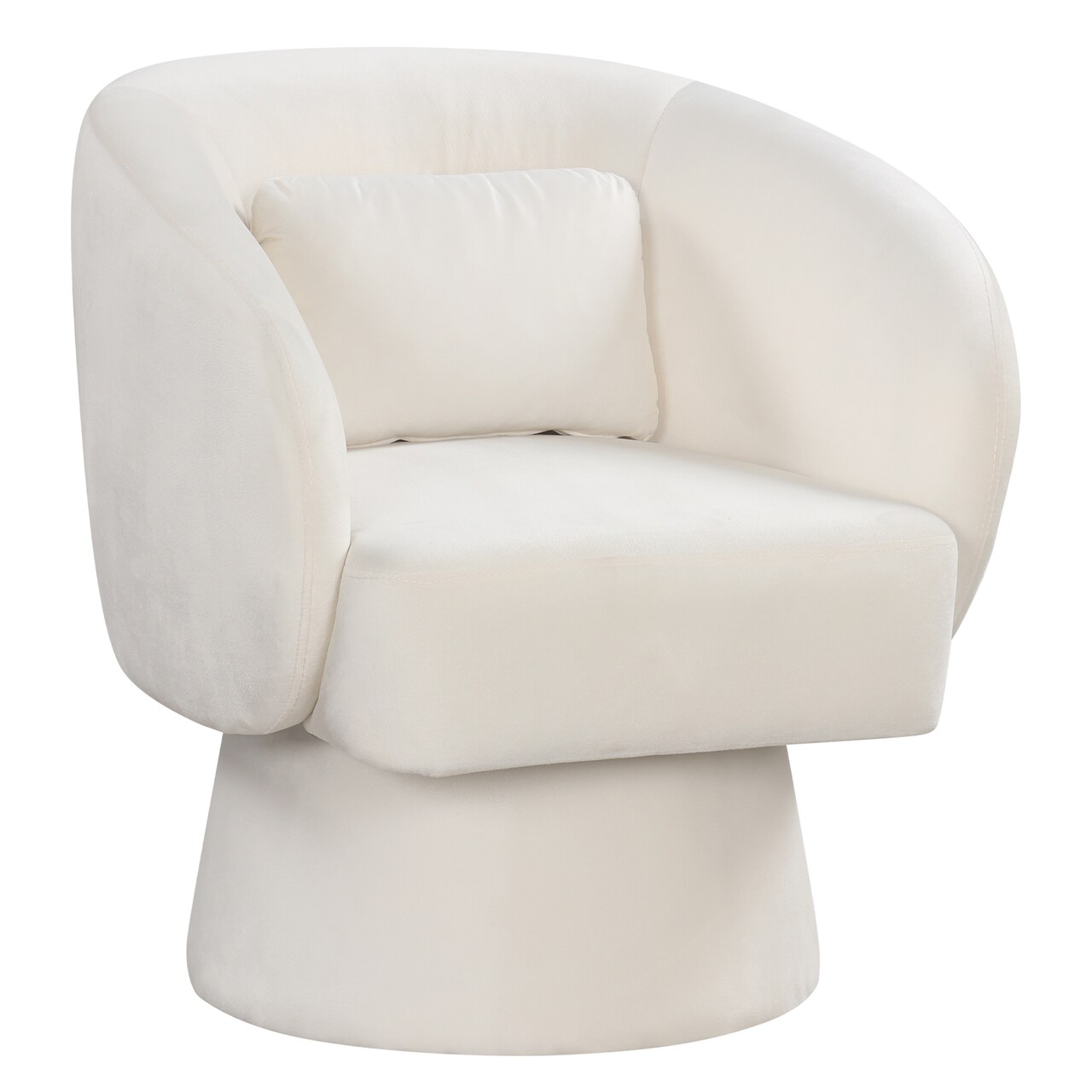 Barrel Swivel Chair Plush Fabric 360 Degree Rotation with Supportive Arms
